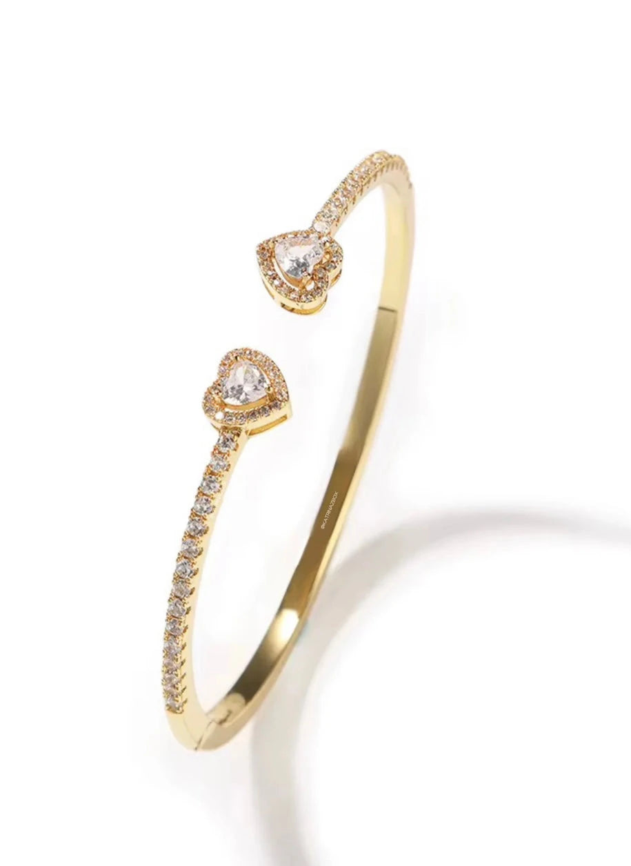 Gold Heart Bangle Bracelet