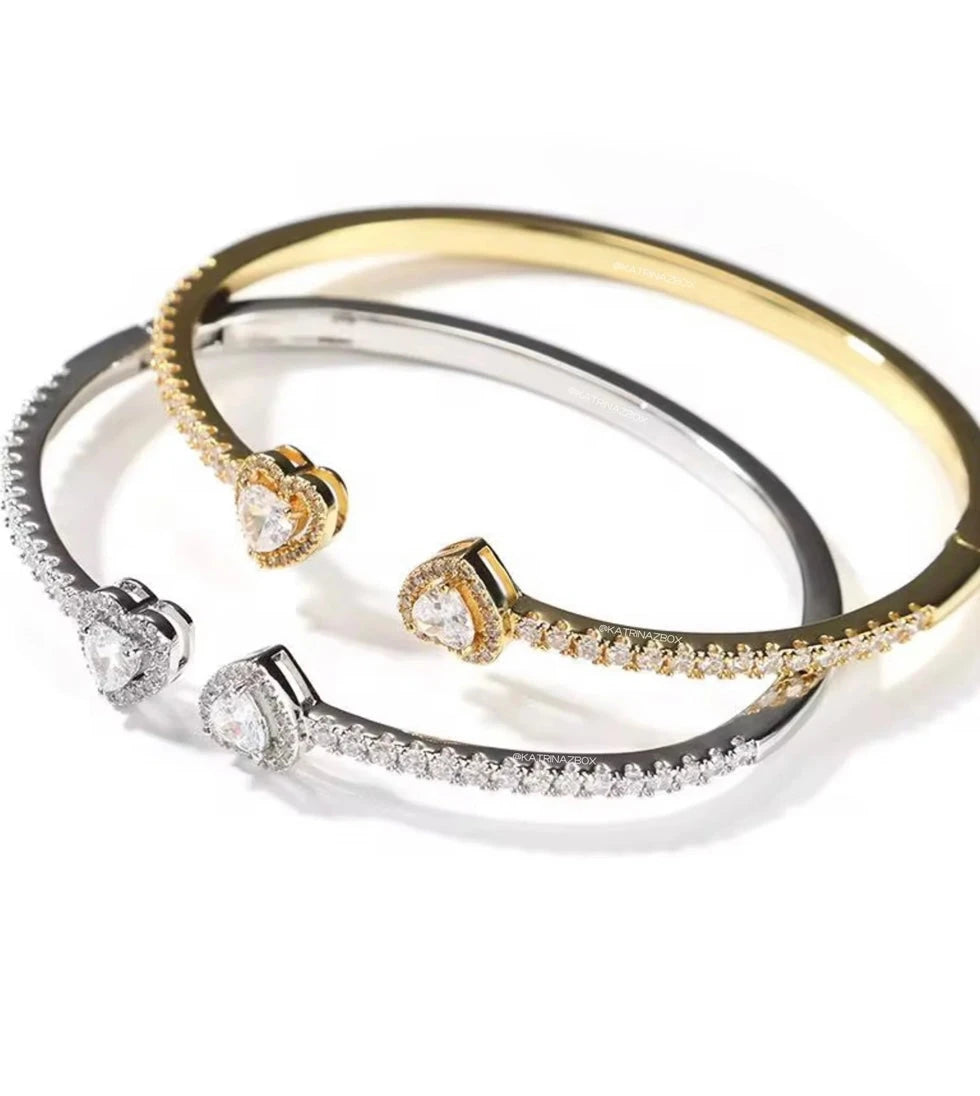 Gold Heart Bangle Bracelet
