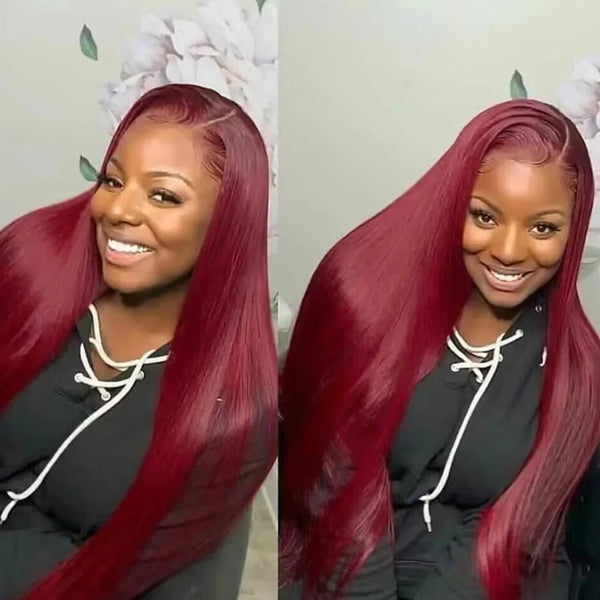99j Burgundy Lace Front Wig 180% Density